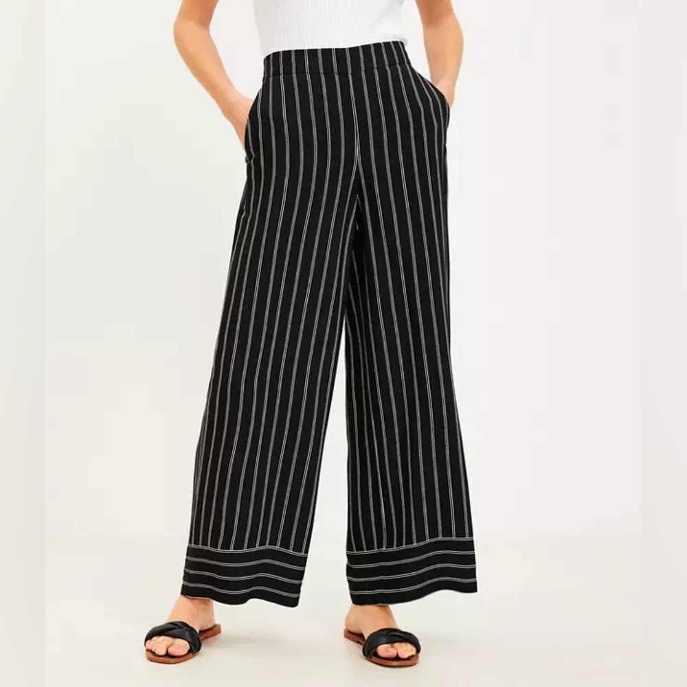 LOFT Fluid Wide Leg Pants, size small petite, black with stripes color